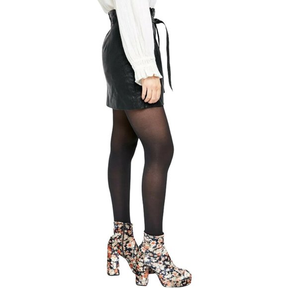 Free People Payton Paperbag Black Faux Leather Tie Waist Mini Skirt - Picture 7 of 11